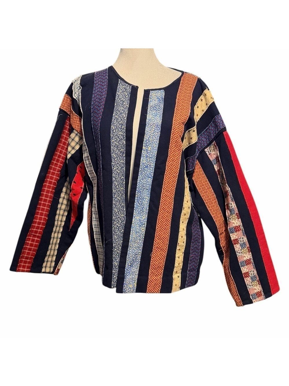Patchwork Panels Striped Bohemian Hand Crafted Upcycled Reworked Jacket Vintage